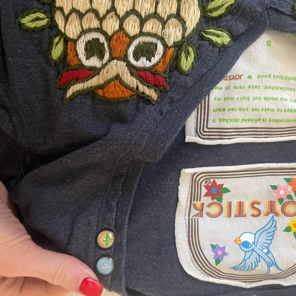 Johnny Was vintage hand stitched floral owl top - Picture 3 of 5